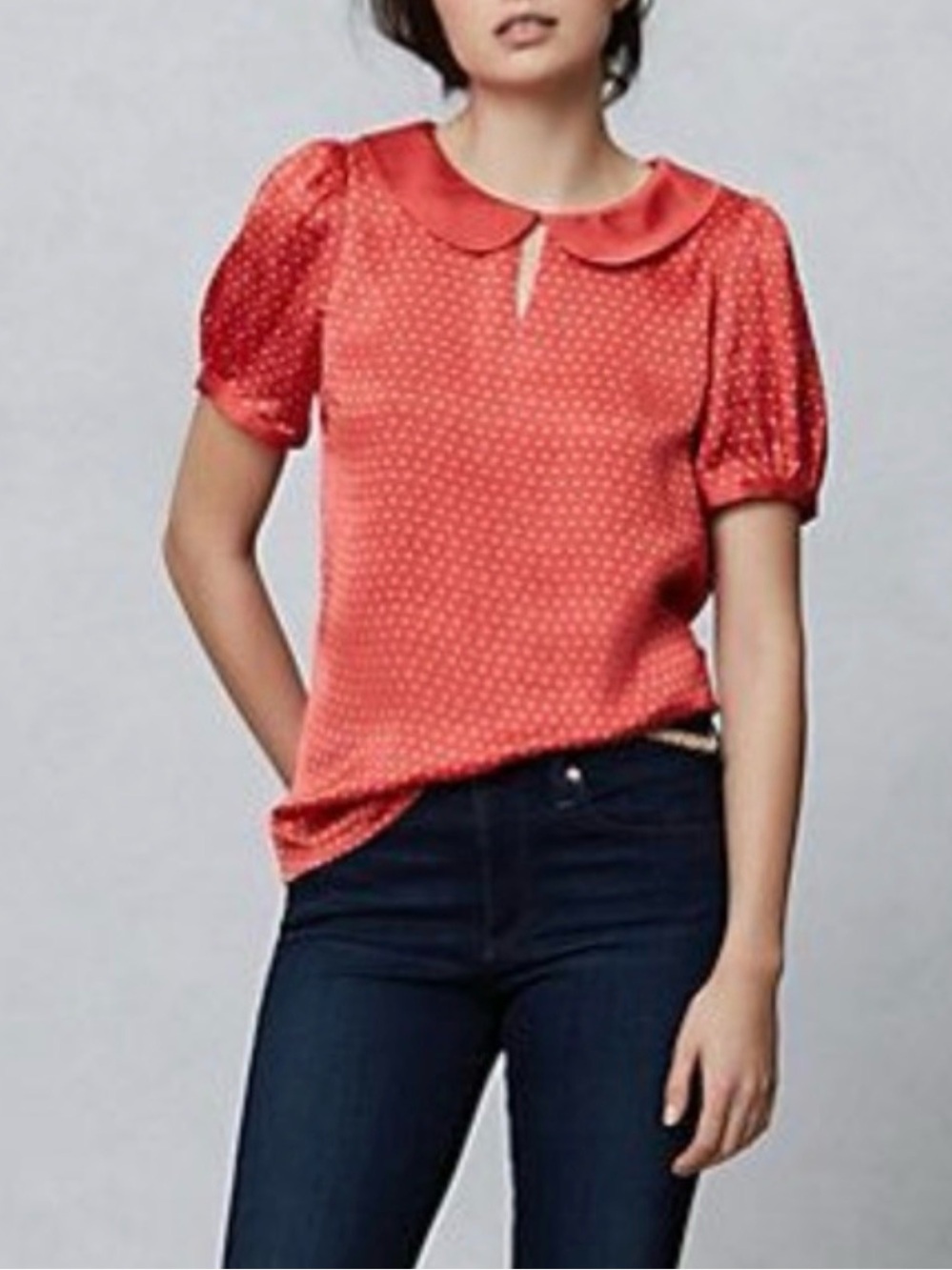 HI THERE Karen Walker Emmie Twee Blouse Peter-Pan Collar Puff SS Red Polka Dot 4